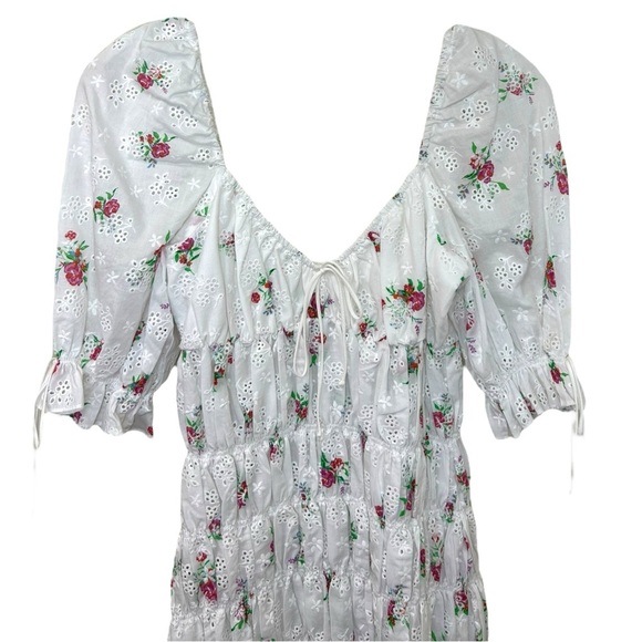 For Love & Lemons - Women’s ‘Tarte’ Eyelet Smocked Mini Dress - White, Small - Picture 9 of 16